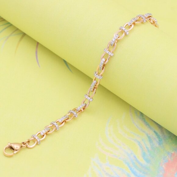"Elegant Rose Gold Bracelet with Sparkling Link Detailing, XPBL0839 - Picture 5 of 12